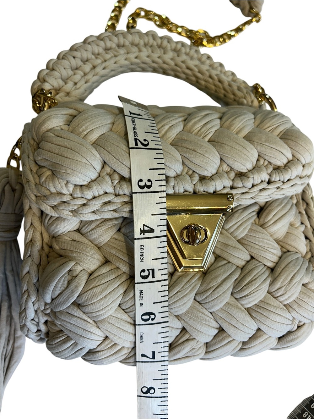 Handwoven Chunky Knit Top Handle Crossbody Bag Cream Evening Party Boho Wedding - Picture 5 of 5